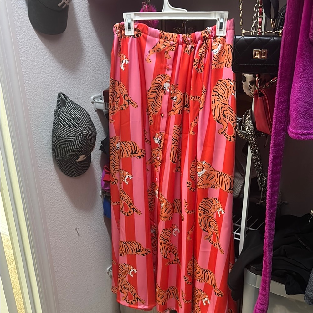 Orange and Pink Pleated Maxi Skirt Resort Wear Lala style